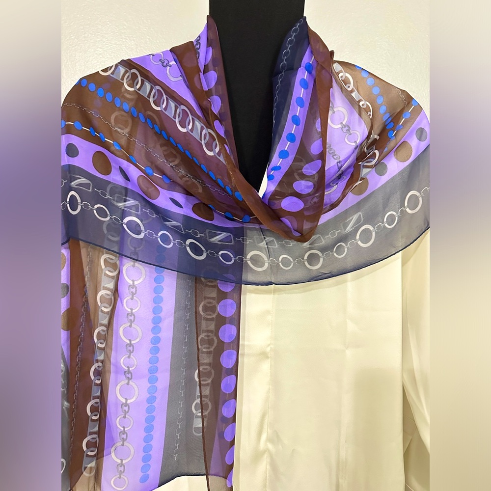100% silk Scarf espresso purple navy blue